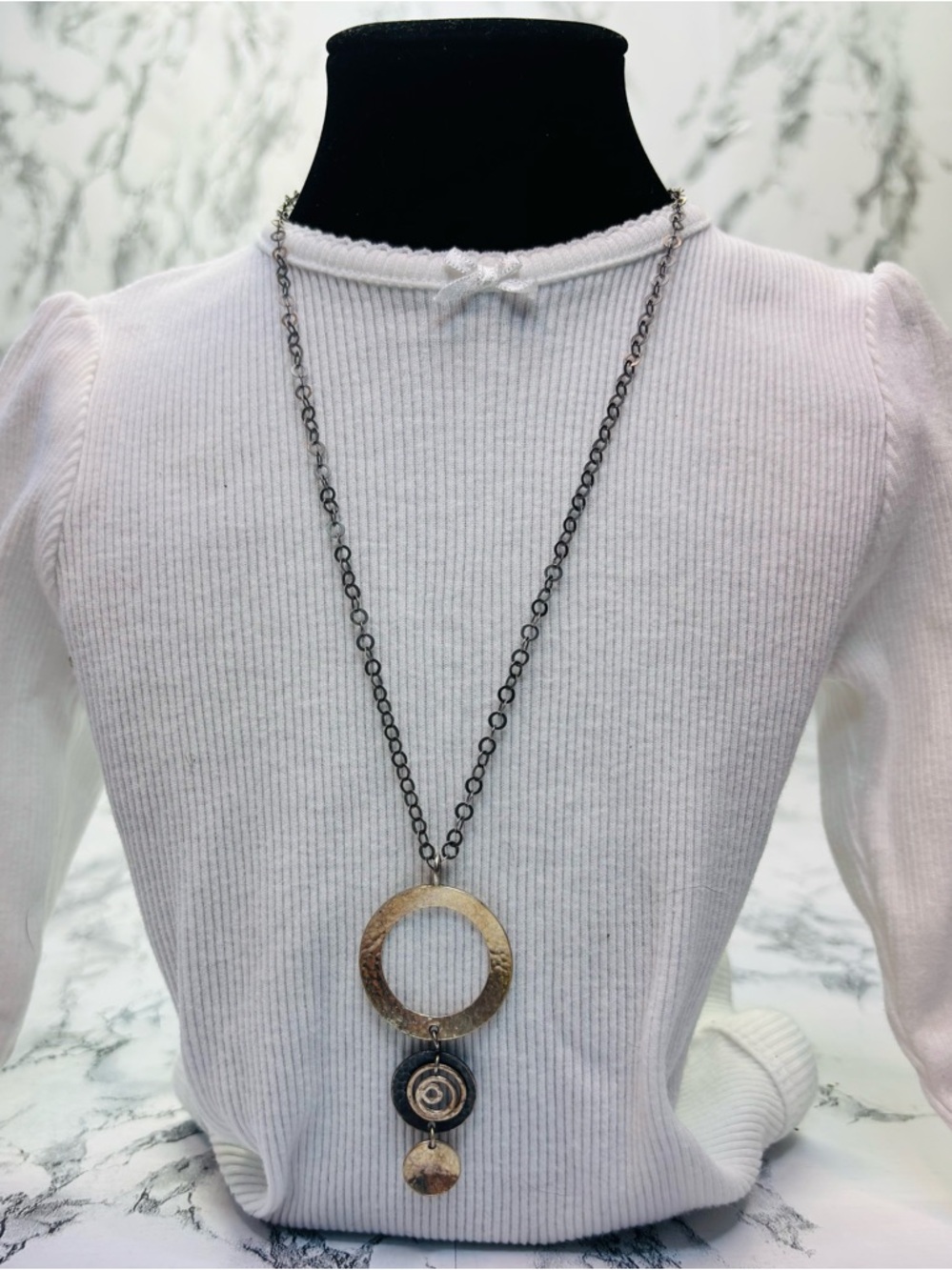 SILPADA Three Disk Swirl Circle Hammered Pedant Necklace Sterling Silver 925 19”